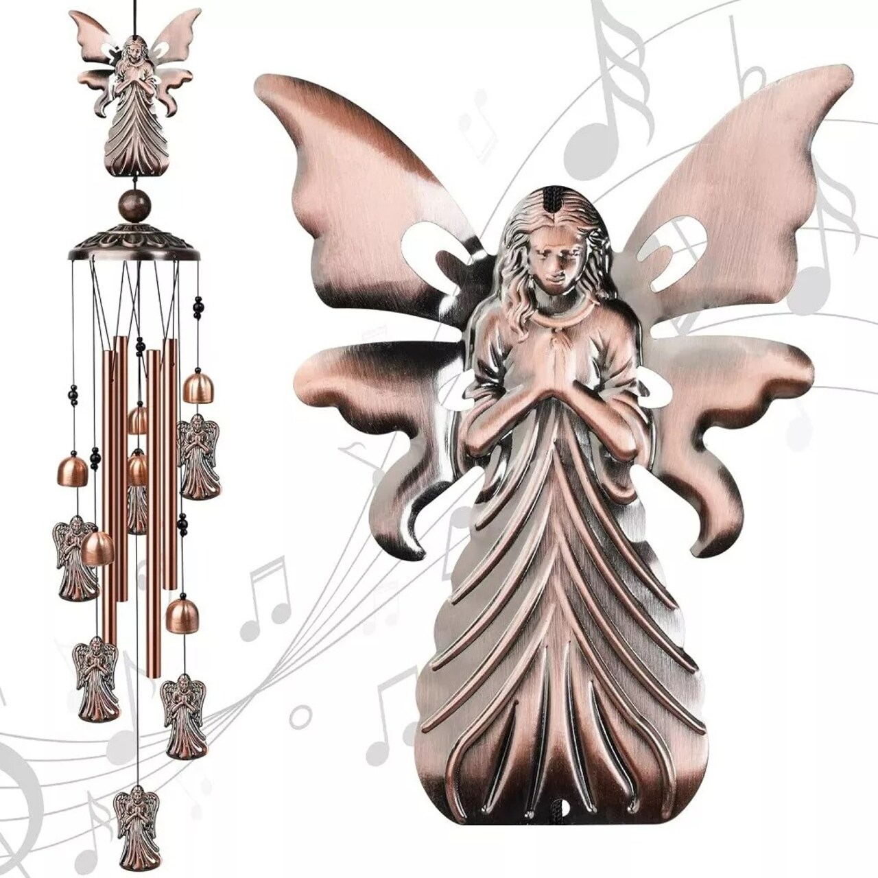 33"Angel Large Metal Wind Chimes Outdoor Garden 4Tube Bells Home Yard Decor Gift